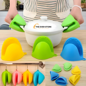 Silicone Heat Resistant Pot Holders | Insulation Non-Stick Anti-slip Pot Bowel Holder Clips | Baking Oven Mitts-Pair
